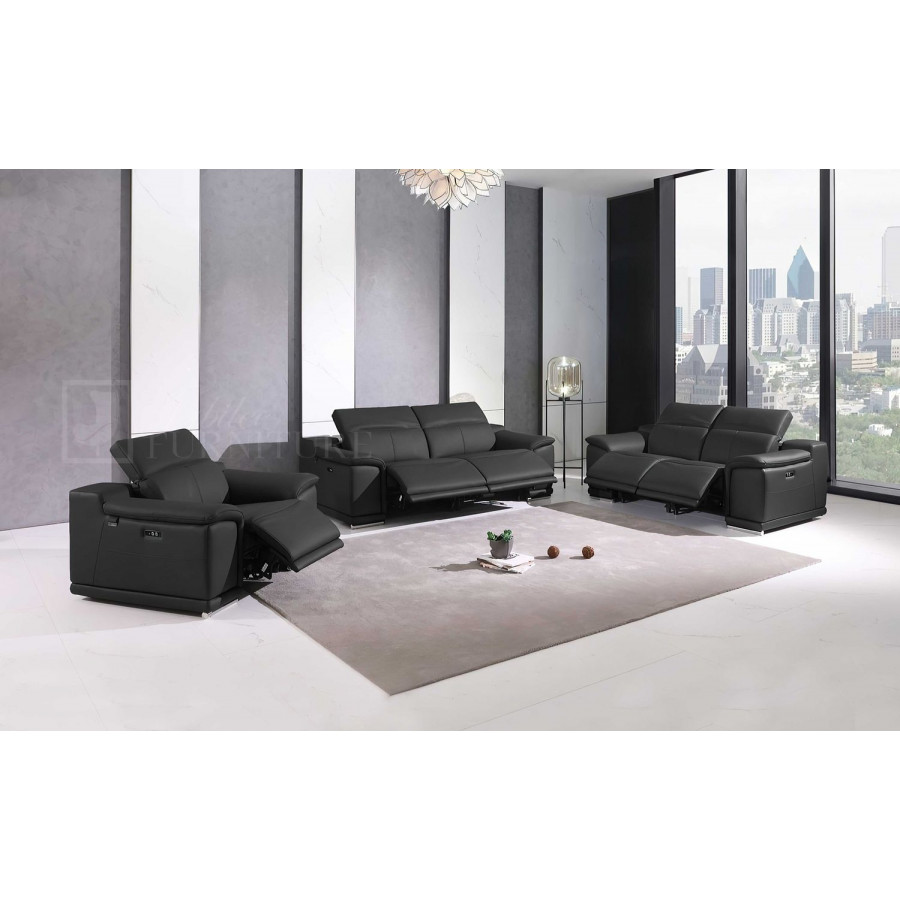 Jubilee Starcy Sofa Set with Power Reclining Seats - Dark Gray, Top Grain Italian Leather