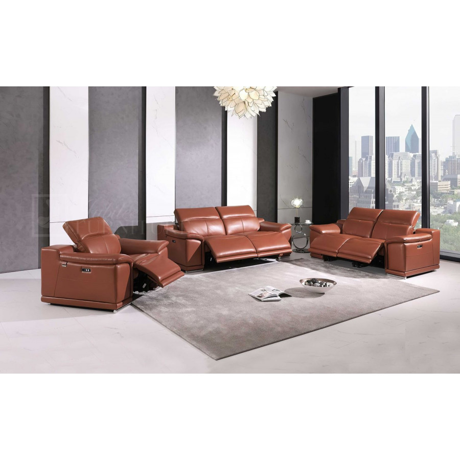 Jubilee Starcy Sofa Set with Power Reclining Seats - Brown, Top Grain Italian Leather
