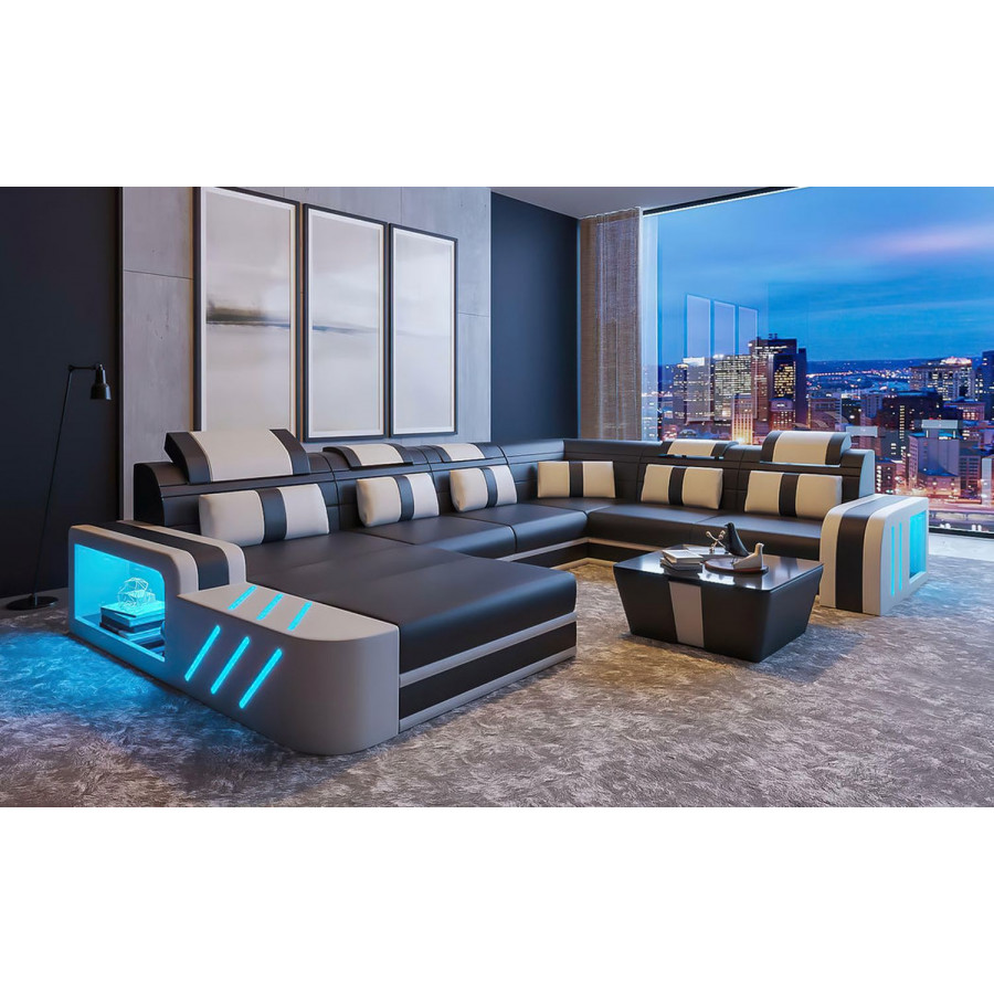 Jubilee Ralutic Modern U-Shape Right Hand Facing Sectional - Dark Brown/Light Gray, Top Grain Italian Leather