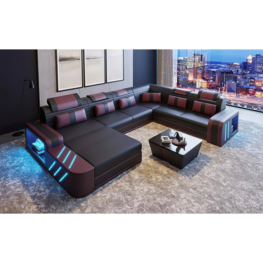 Jubilee Ralutic Modern U-Shape Right Hand Facing Sectional - Black/Purple, Bonded Leather