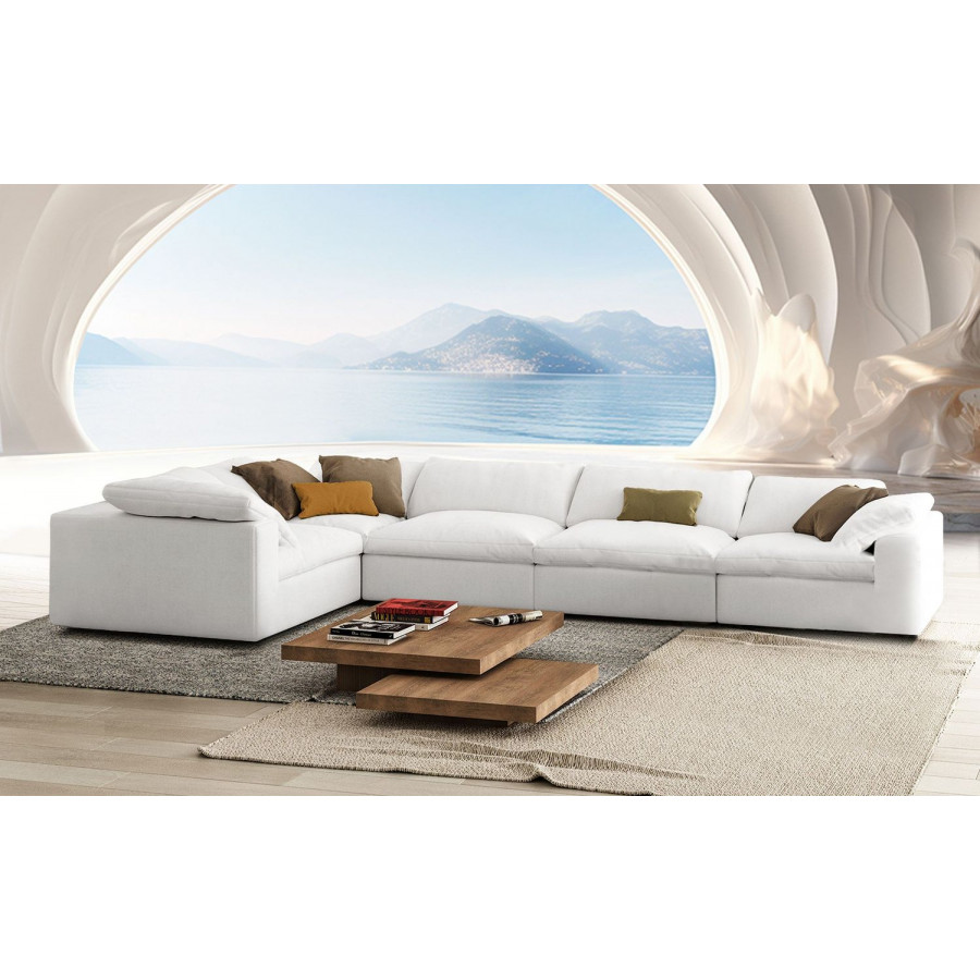 Jubilee Melo Modular Customizable 5 Pieces Sectional - White, Fabric