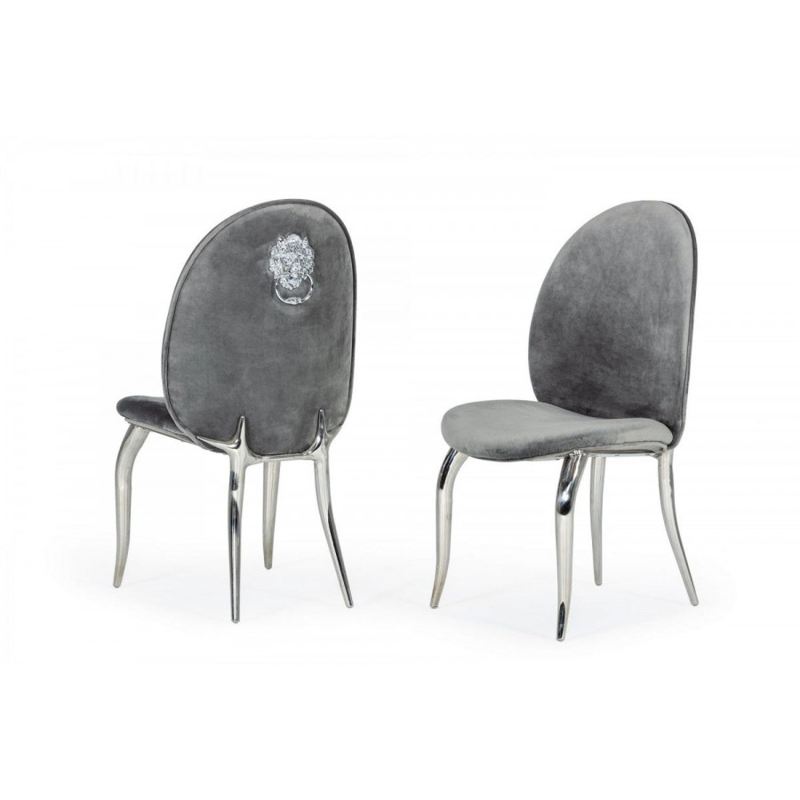 Jubilee - Constance Modern Velvet Dining Chair Set of 2 in Gray, Velour