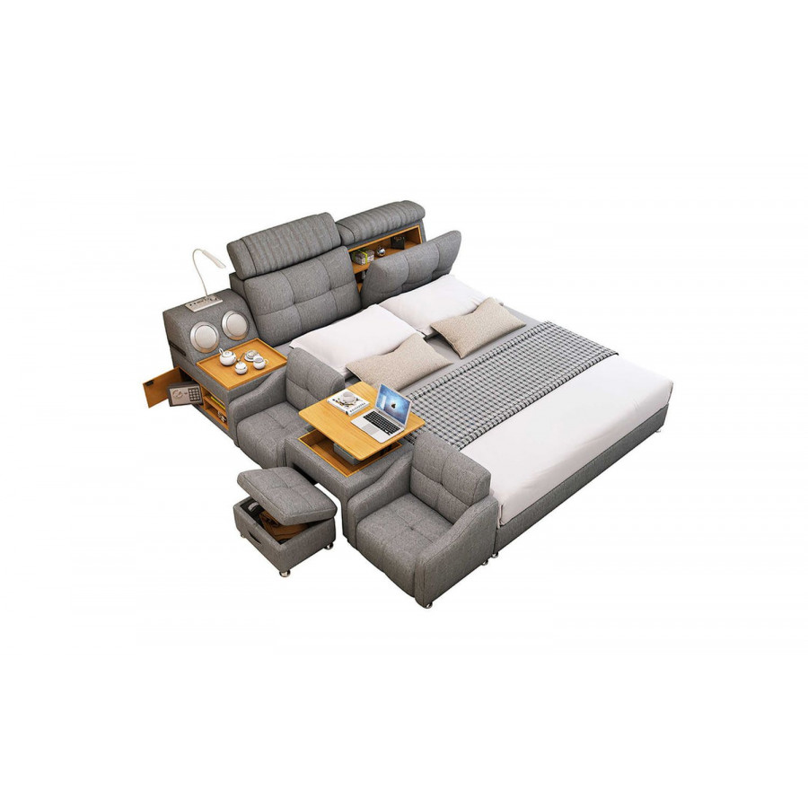 Jubilee Lucinda Modular Modern Multifunctional Smart Queen Size Right Hand Facing Bed - Gray, Fabric