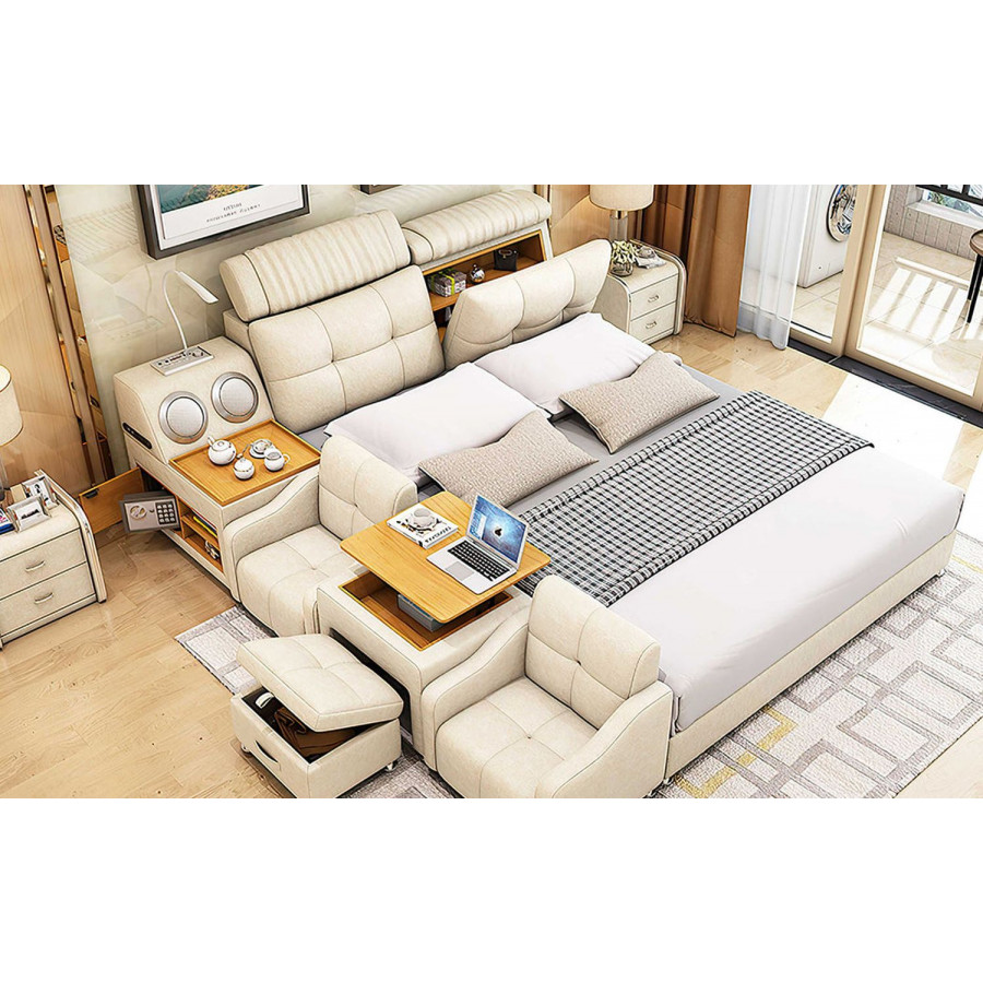 Jubilee Lucinda Modular Modern Multifunctional Smart King Size Left Hand Facing Bed - Beige, Fabric