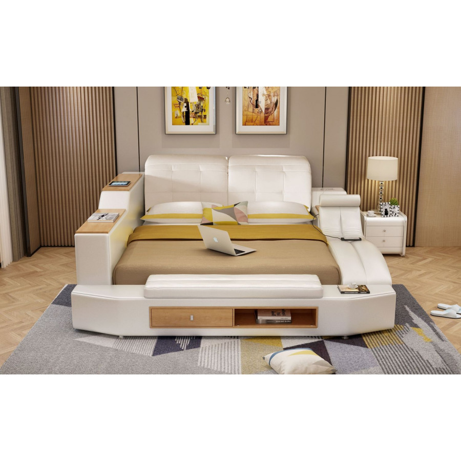 Jubilee Apollo Modern Multifunctional Smart Queen Size Left Hand Facing Bed - Beige, Fabric