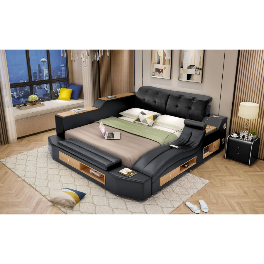Jubilee Apollo Modern Multifunctional Smart King Size Left Hand Facing Bed - Black, Fabric
