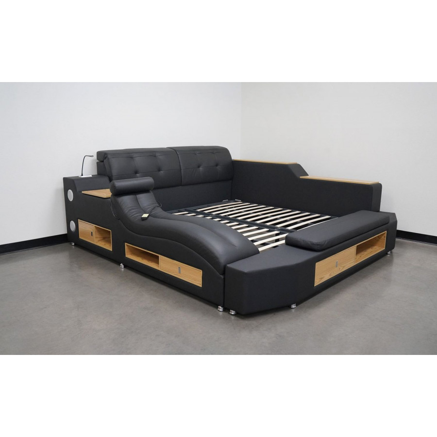 Jubilee Apollo Modern Multifunctional Smart King Size Right Hand Facing Bed - Black, Fabric