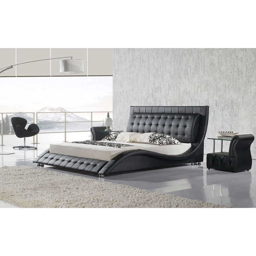 Jubilee Odin Curved Modern King Size Platform Bed - Black, Bonded Leather