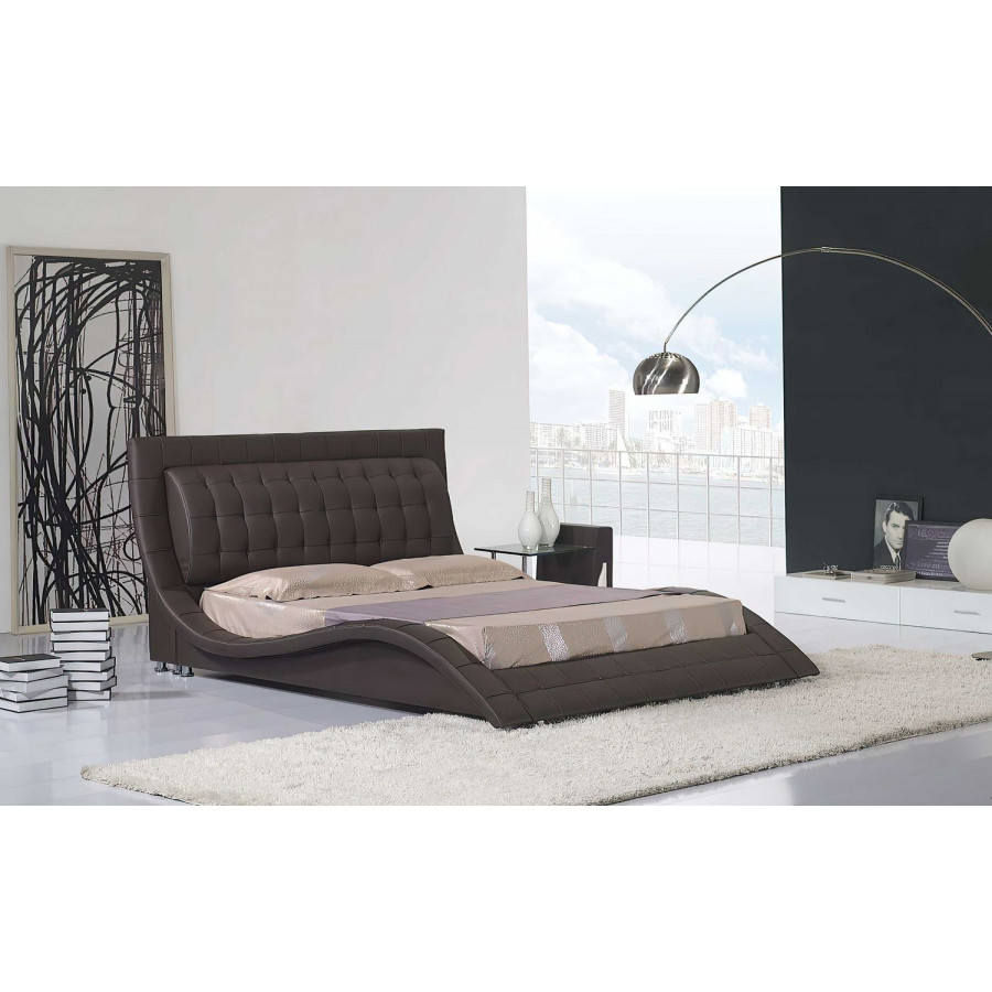 Jubilee Odin Curved Modern King Size Platform Bed - Brown, Bonded Leather
