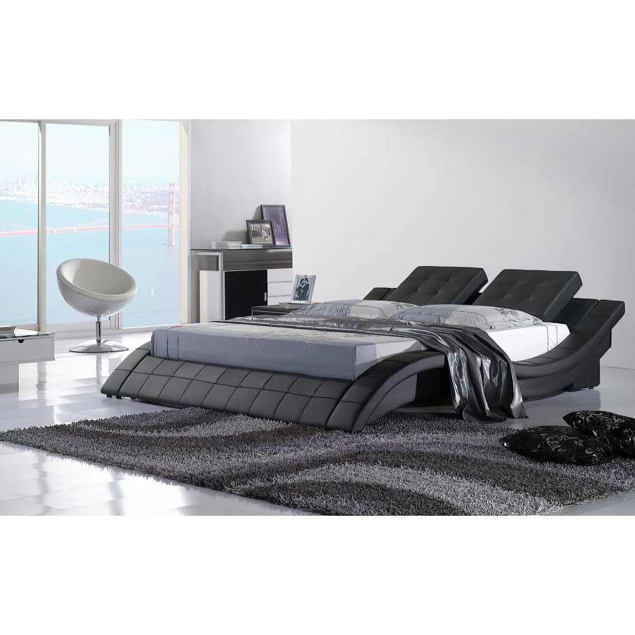 Jubilee Artemis Curved Modern Queen Size Platform Bed - Black, Bonded Leather