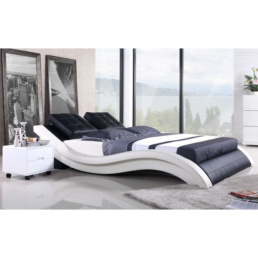 Jubilee Artemis Curved Modern Queen Size Platform Bed - Black/White, Bonded Leather