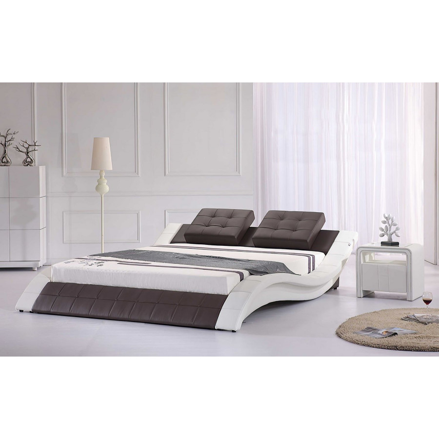 Jubilee Artemis Curved Modern Queen Size Platform Bed - Brown/White, Bonded Leather