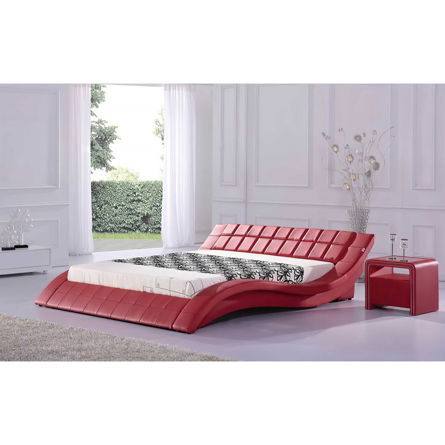 Jubilee Verdandi Curved Modern Queen Size Platform Bed - Red, Bonded Leather