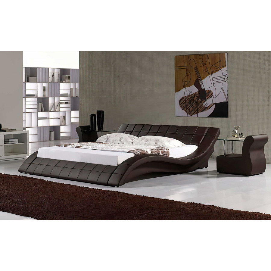 Jubilee Verdandi Curved Modern Queen Size Platform Bed - Brown, Top Grain Italian Leather