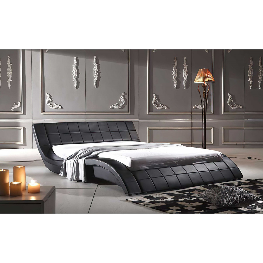 Jubilee Verdandi Curved Modern King Size Platform Bed - Black, Bonded Leather