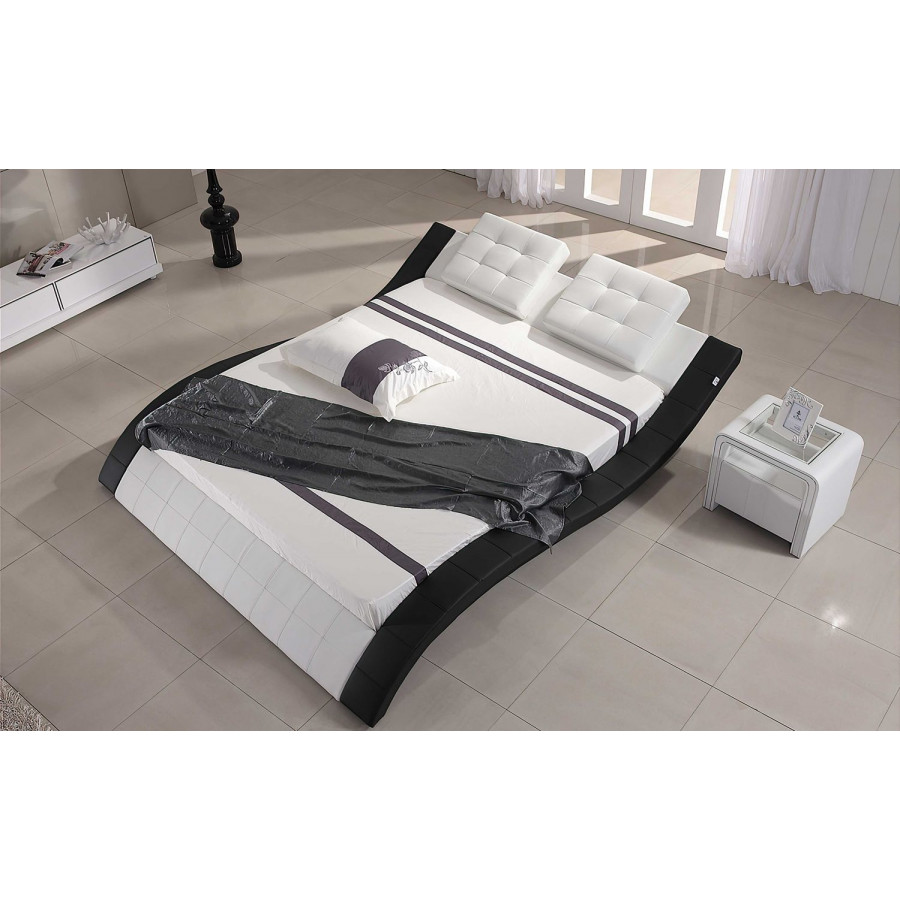 Jubilee Artemis Curved Modern King Size Platform Bed - White/Black, Bonded Leather