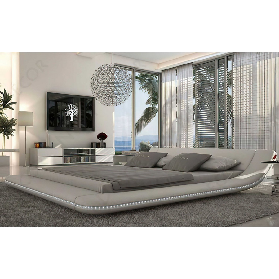 Jubilee Tavia Modern Minimalist Queen Size Bed with Leds - Gray, Fabric