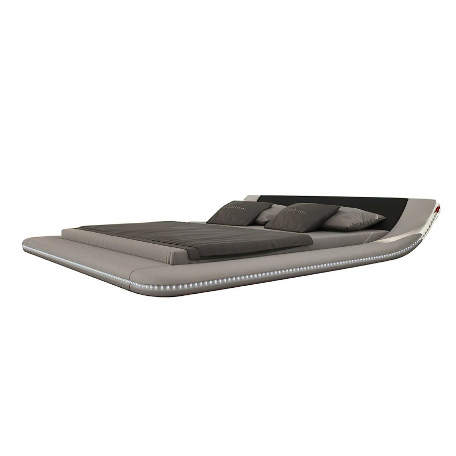 Jubilee Tavia Modern Minimalist Queen Size Bed with Leds - Black/Gray, Fabric