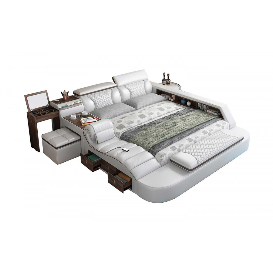 Jubilee Paxton Modern Multifunctional Smart Queen Size Left Hand Facing Bed - Silver/Brown, Fabric