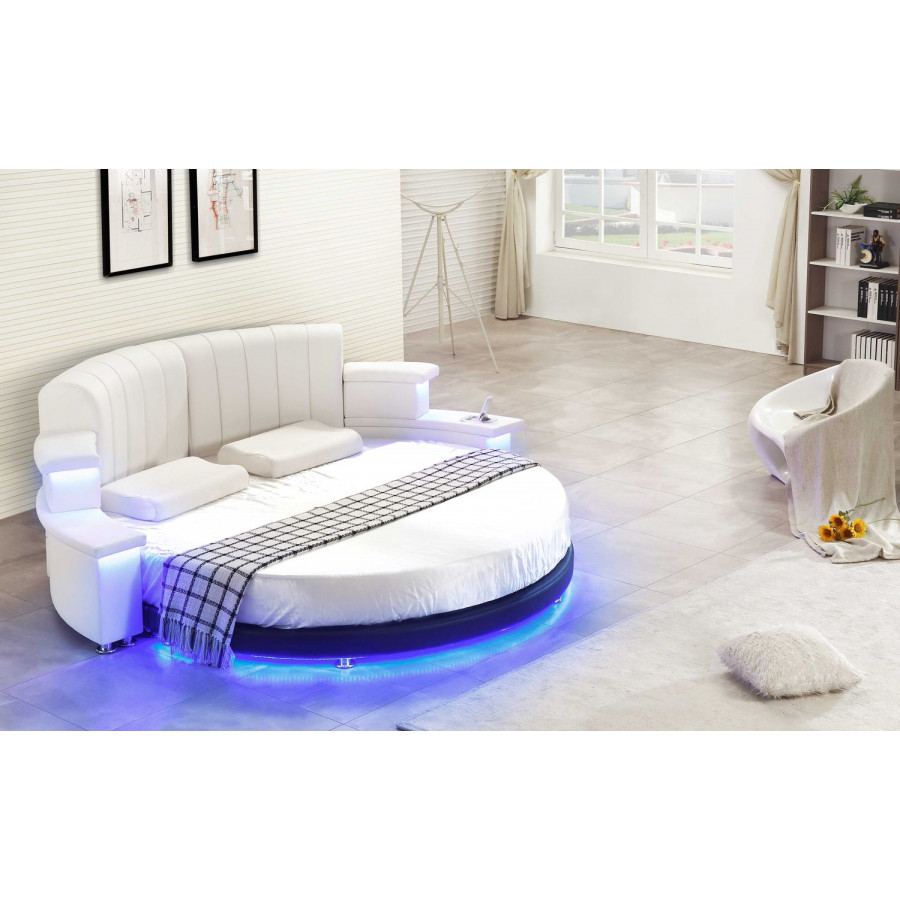 Jubilee Kyle Modern Luxury Round Bed - White/Black, Bonded Leather