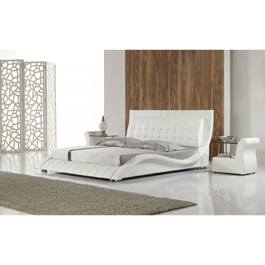 Jubilee Odin Curved Modern Queen Size Platform Bed - Cream, Bonded Leather