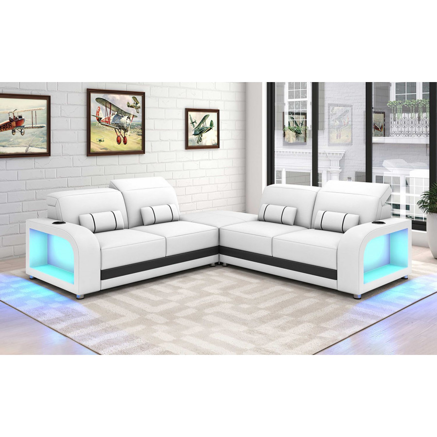 Jubilee Ronan Modern Sectional with Led - White/Black, Bonded Leather