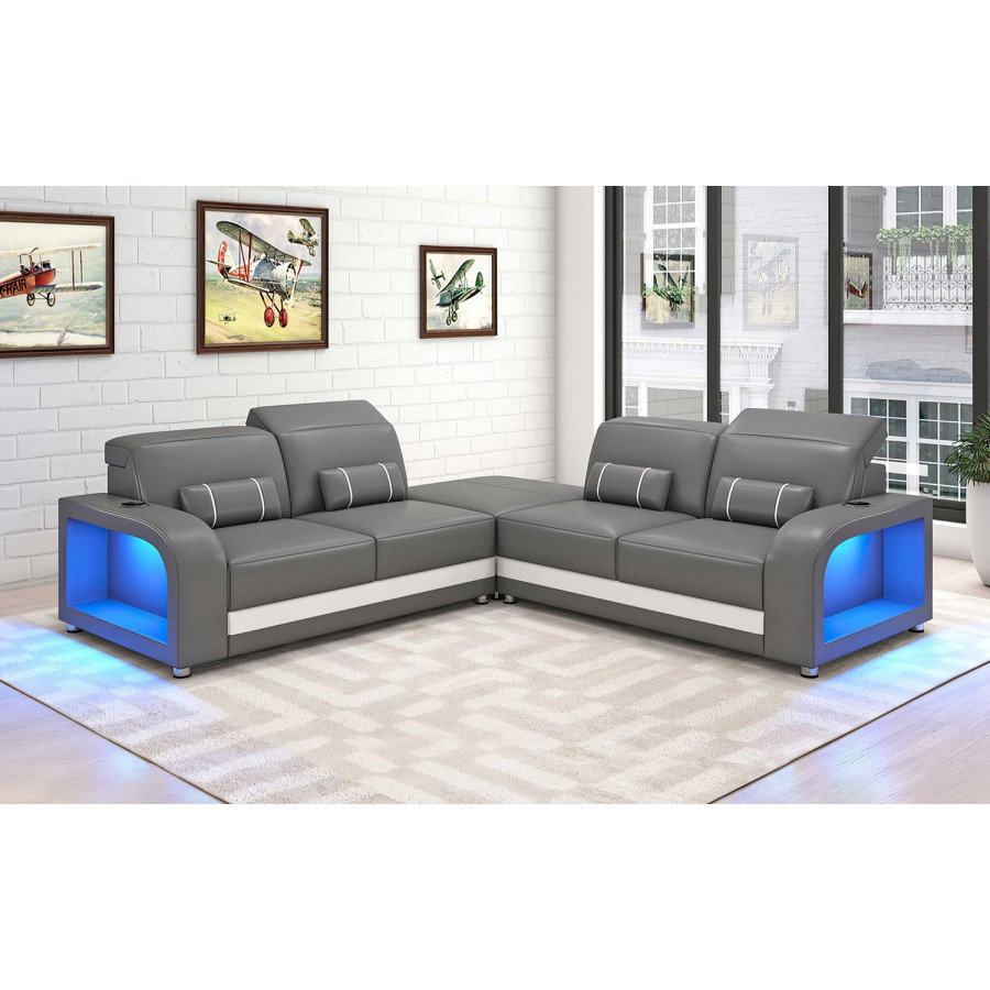 Jubilee Ronan Modern Sectional with Led - Gray/White, Bonded Leather