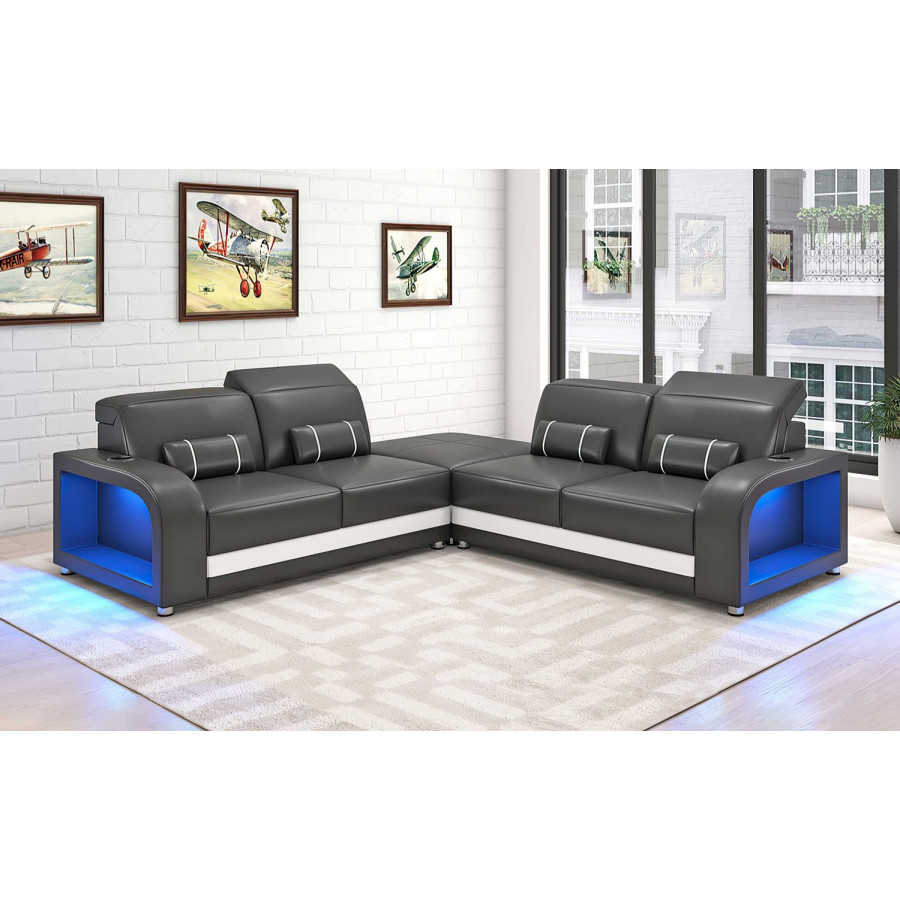 Jubilee Ronan Modern Sectional with Led - Black/White, Bonded Leather