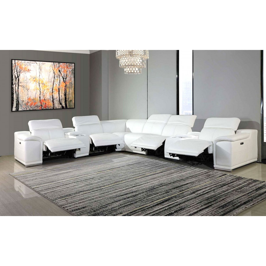 Jubilee Logan Modern Sectional with Recliner - White, Top Grain Italian Leather, Classic