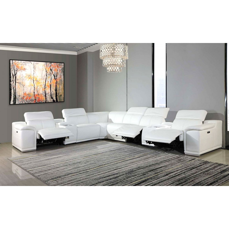 Jubilee Logan Modern Sectional with Recliner - White, Top Grain Italian Leather, Combo