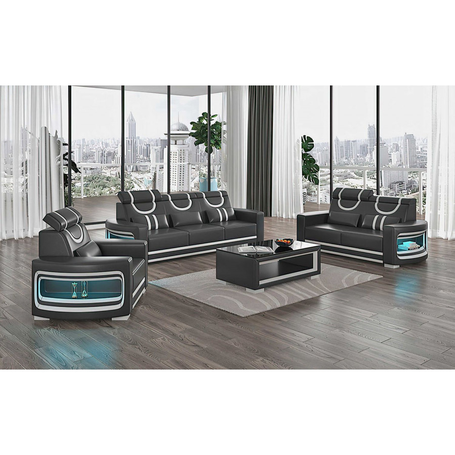 Jubilee Luca Modern Sofa with Led - Black/White, Top Grain Italian Leather