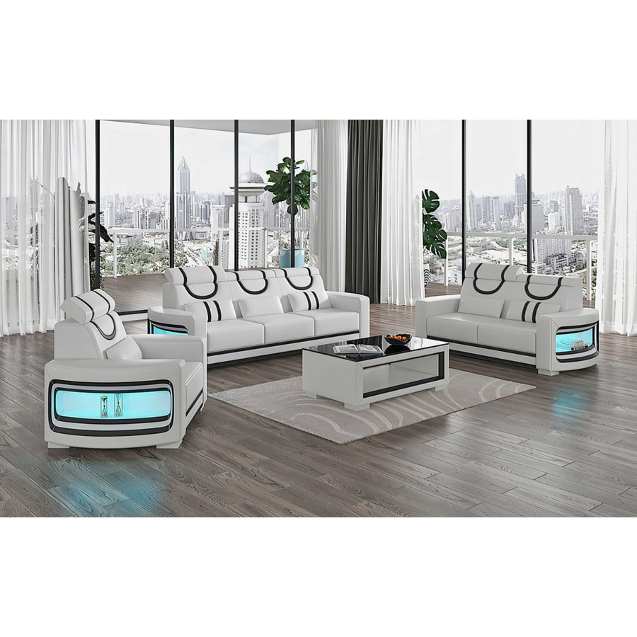 Jubilee Luca Modern Sofa with Led - White/Black, Bonded Leather