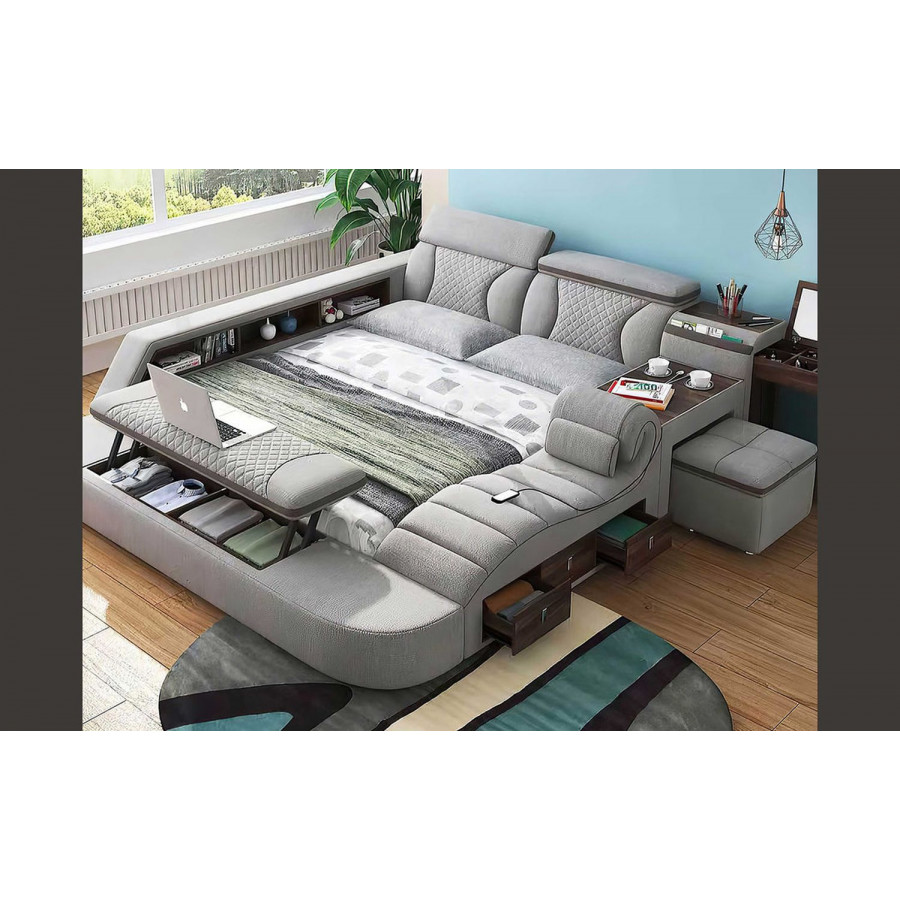 Jubilee Paxton Modern Multifunctional Smart King Size Right Hand Facing Bed - Light Gray/Brown, Fabric