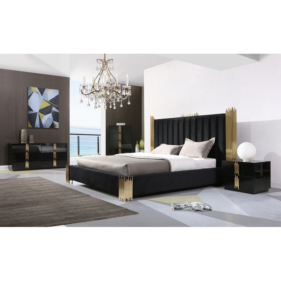 Jubilee Tavi Modern California King Size Bed - Black/Gold