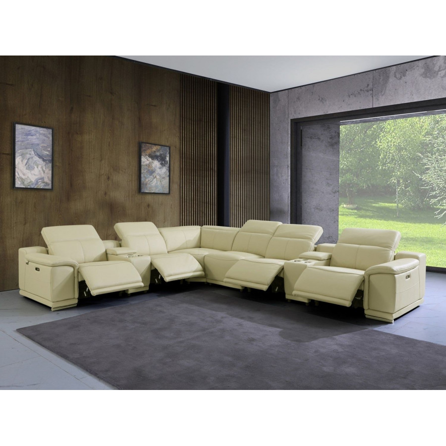 Jubilee Logan Modern Sectional with Recliner - Beige, Top Grain Italian Leather, Classic