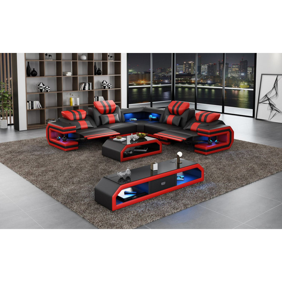 Jubilee Maximus Modern L Shape Recliner Sectional - Black/Red, Bonded Leather