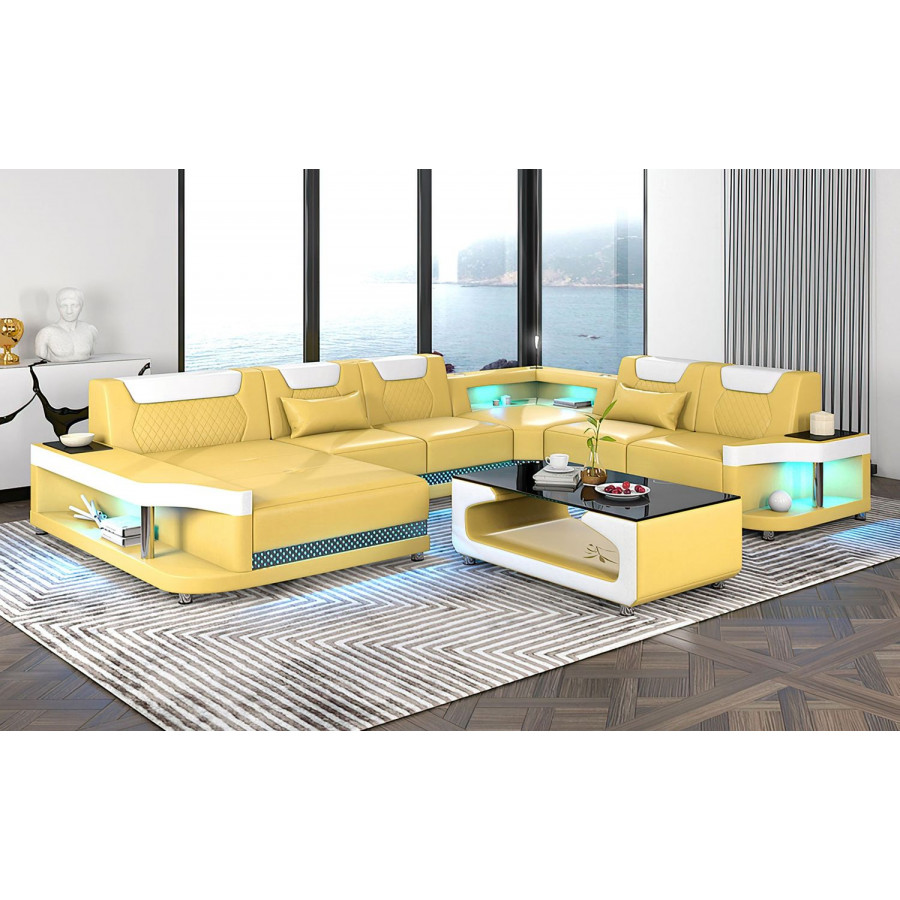 Jubilee Tate Modern Left Hand Facing Sectional with Led - Yellow/White, Bonded Leather