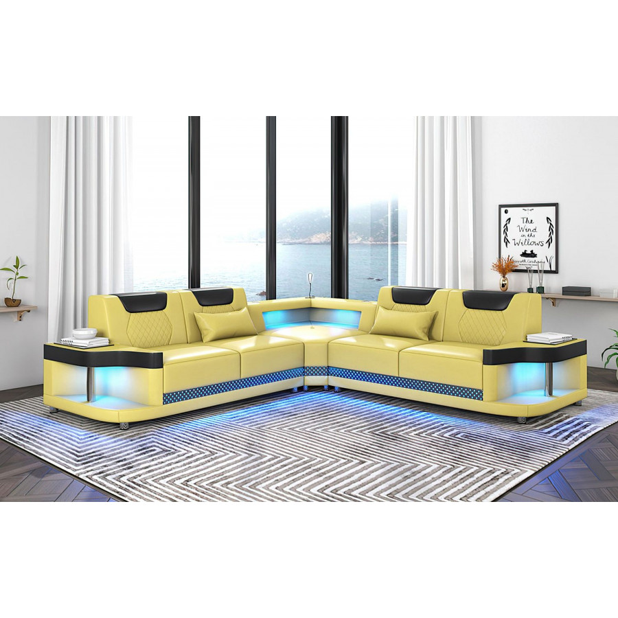Jubilee Tate Modern Corner Sectional with Led - Yellow/Black, Bonded Leather