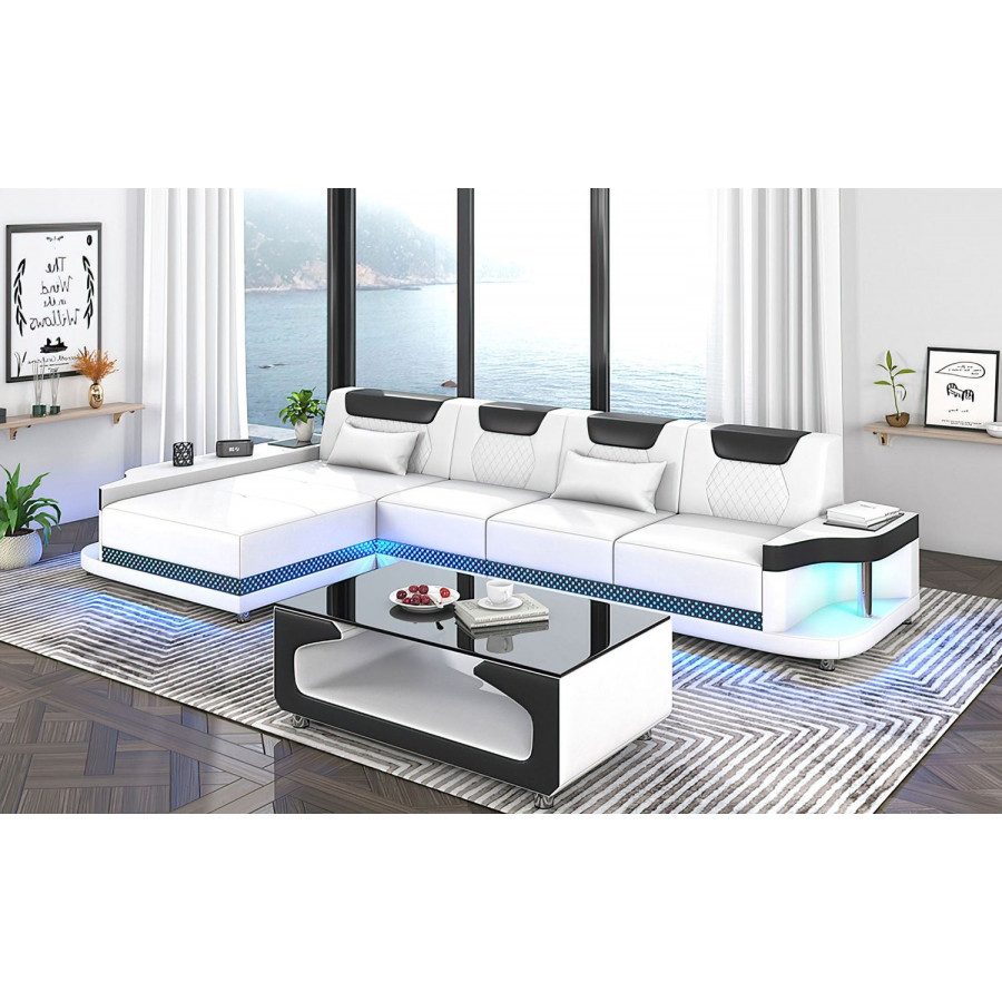 Jubilee Tate Modern Small Left Hand Facing Sectional with Led - White/Black, Bonded Leather