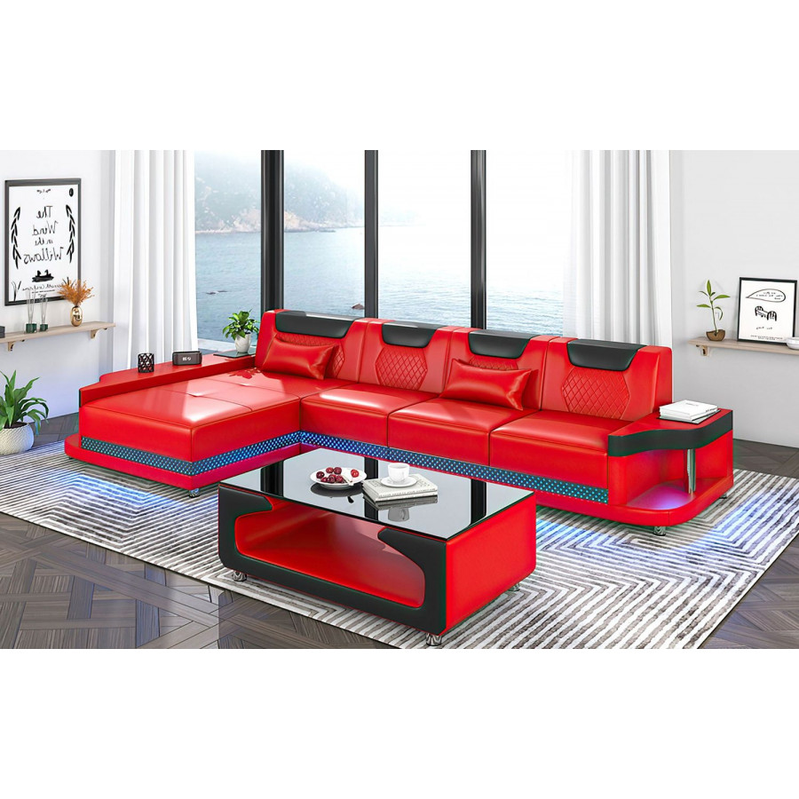 Jubilee Tate Modern Small Left Hand Facing Sectional with Led - Red/Black, Bonded Leather