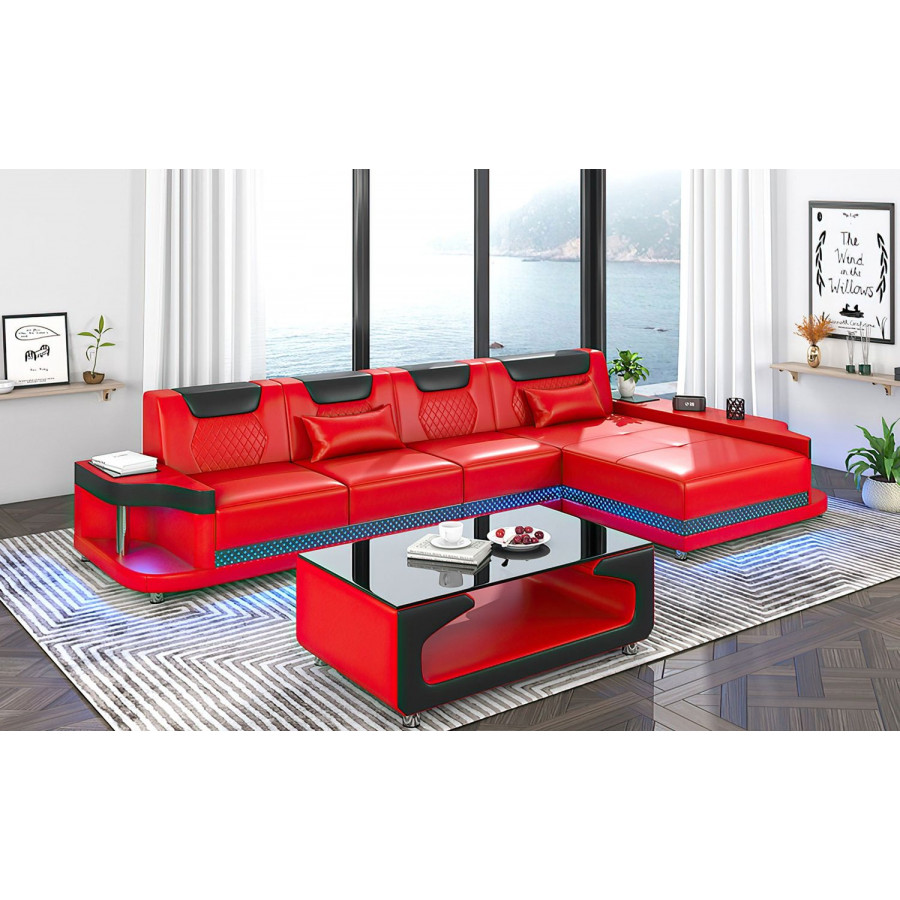 Jubilee Tate Modern Small Right Hand Facing Sectional with Led - Red/Black, Bonded Leather
