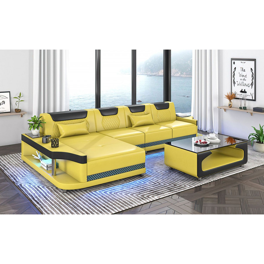 Jubilee Tate Modern Small Left Hand Facing Sectional with Led - Yellow/Black, Top Grain Italian Leather