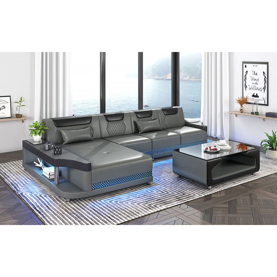 Jubilee Tate Modern Small Left Hand Facing Sectional with Led - Dark Gray/Black, Bonded Leather