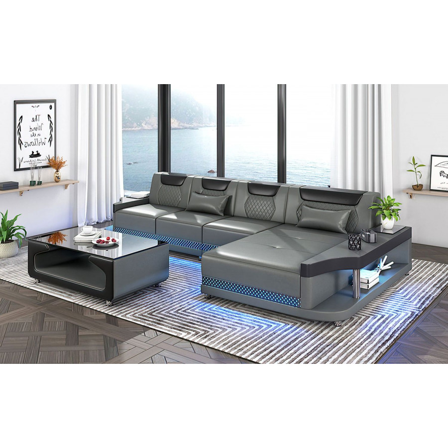 Jubilee Tate Modern Small Right Hand Facing Sectional with Led - Dark Gray/Black, Bonded Leather