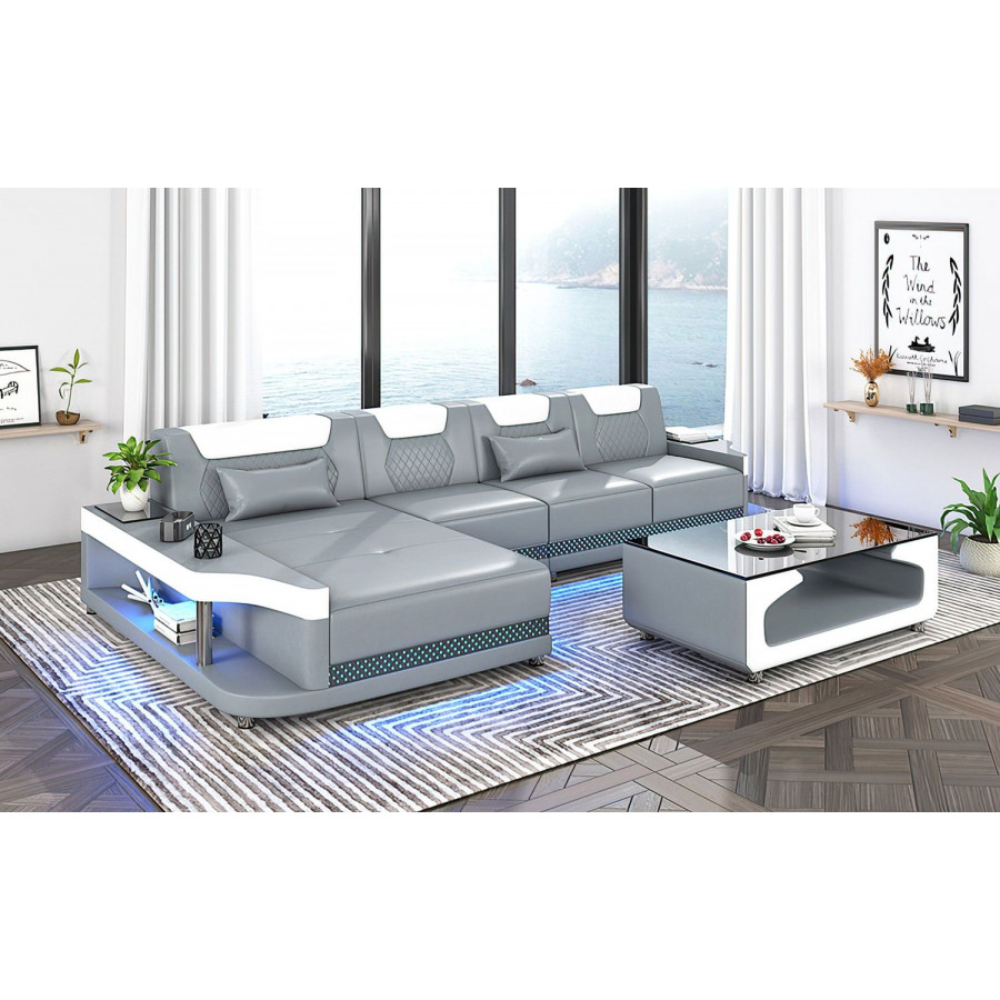Jubilee Tate Modern Small Left Hand Facing Sectional with Led - Gray/White, Bonded Leather