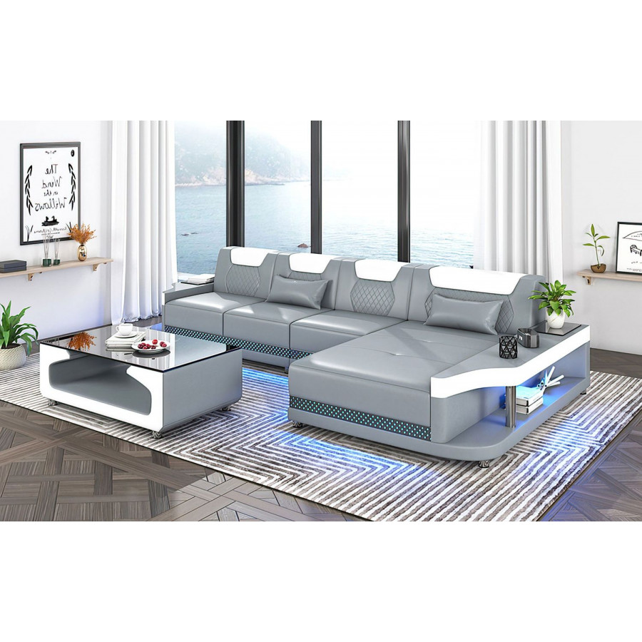 Jubilee Tate Modern Small Right Hand Facing Sectional with Led - Gray/White, Bonded Leather