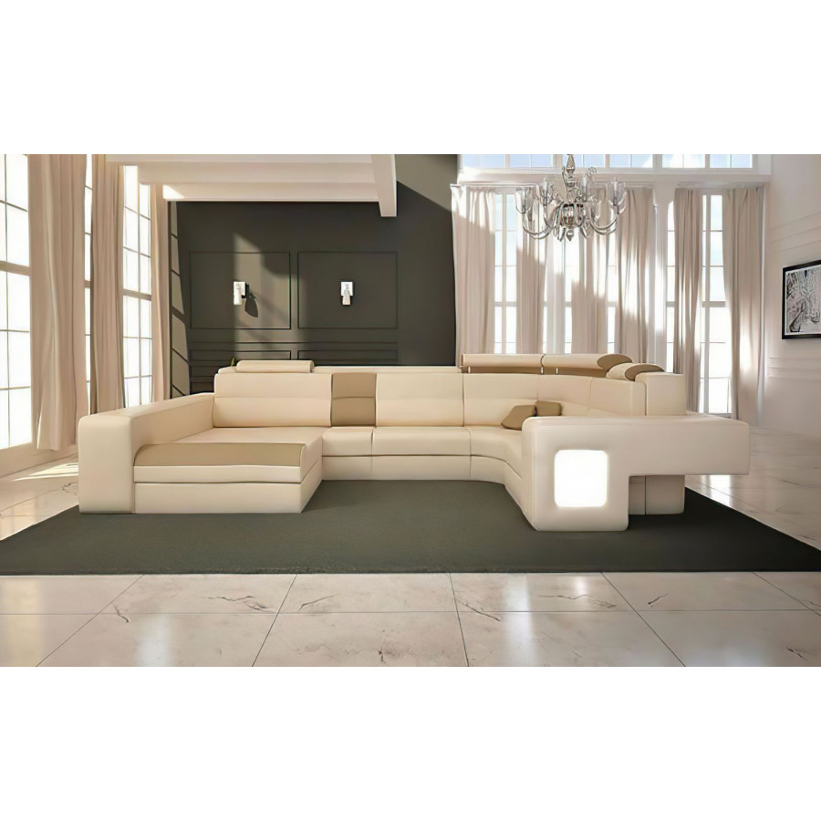 Jubilee Asherton Functional Left Hand Facing Sectional with Led - Cream/Tan, Bonded Leather