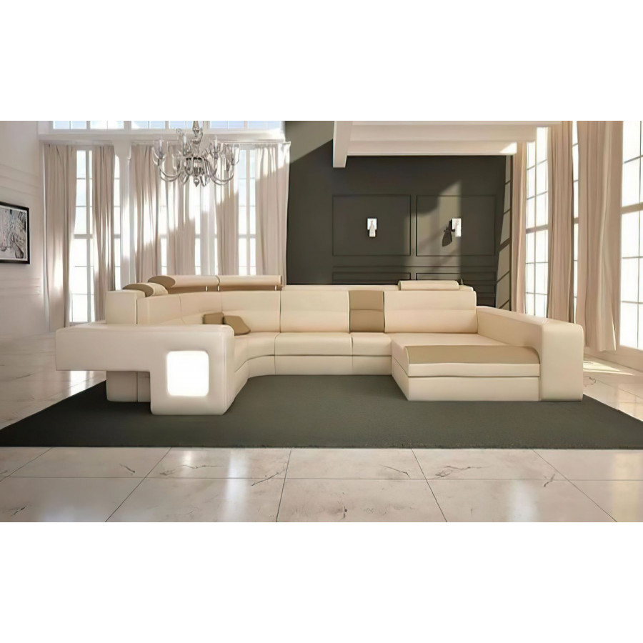 Jubilee Asherton Functional Right Hand Facing Sectional with Led - Cream/Tan, Top Grain Italian Leather
