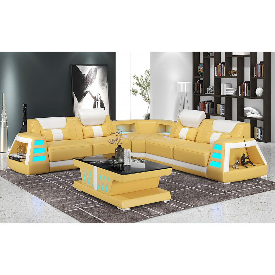 Jubilee Ozzy Modern Corner Sectional - Yellow/White, Bonded Leather
