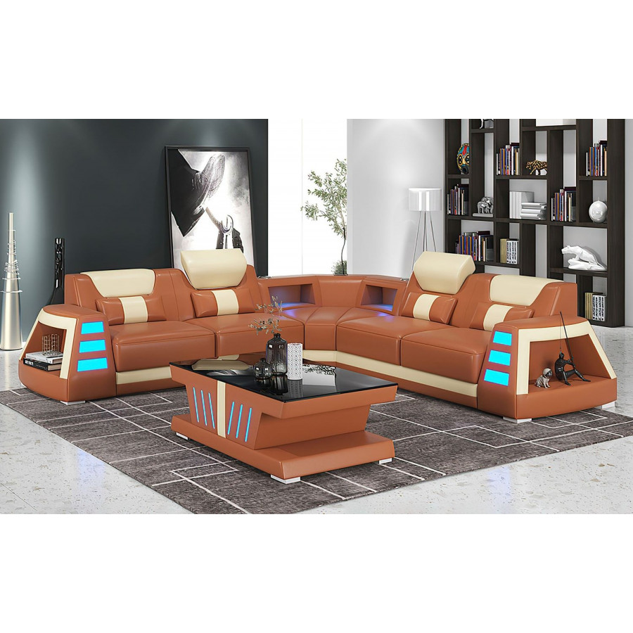 Jubilee Ozzy Modern Corner Sectional - Brown/White, Bonded Leather
